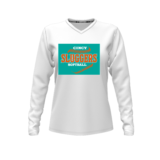 [CUS-DFW-TEES-CMF-VNK-LSL-WHT-FYXS-LOGO1] Decker Comfort T-Shirt (Female Youth XS, White, V Neck, Logo 1, Long Sleeve)