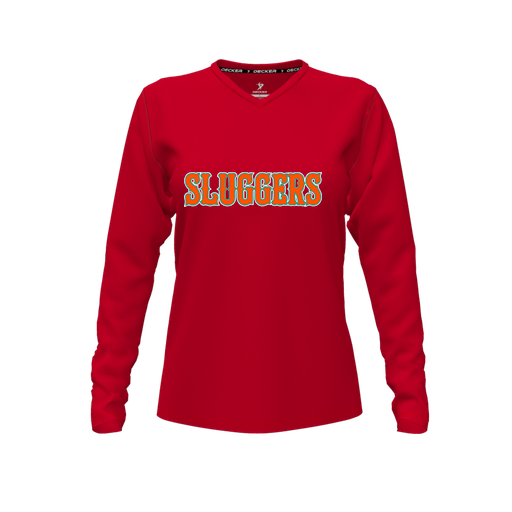 [FTLVCFRD-FYXS-LOGO3] Decker Comfort T-Shirt (Female Youth XS, Red, V Neck, Logo 3, Long Sleeve)