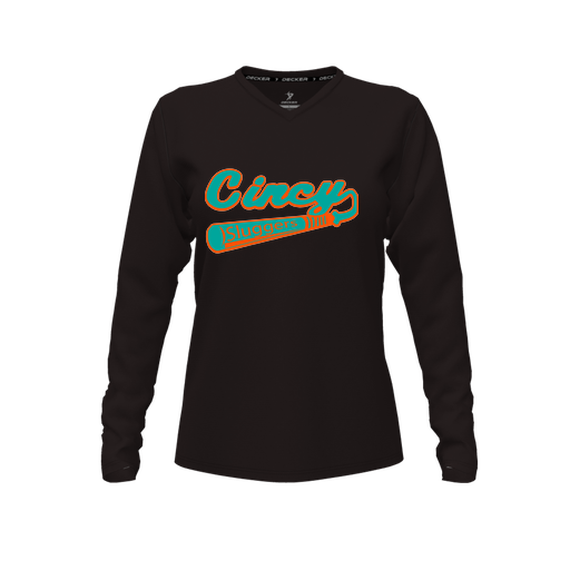 [FTLVPTBK-FYXS-LOGO2] Decker Performance T-Shirt (Female Youth XS, Black, V Neck, Logo 2, Long Sleeve)