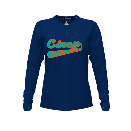 [FTLVPTNV-FYXS-LOGO2] Decker Performance T-Shirt (Female Youth XS, Navy, V Neck, Logo 2, Long Sleeve)