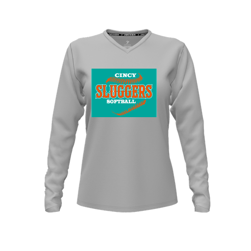 [FTLVPTGY-FYXS-LOGO1] Decker Performance T-Shirt (Female Youth XS, Gray, V Neck, Logo 1, Long Sleeve)