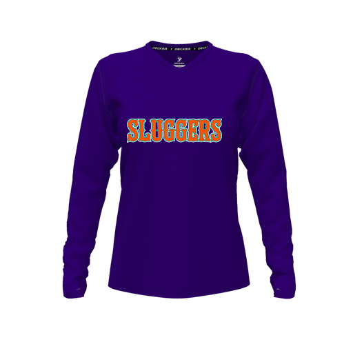 [FTLVPTPP-FYXS-LOGO3] Decker Performance T-Shirt (Female Youth XS, Purple, V Neck, Logo 3, Long Sleeve)